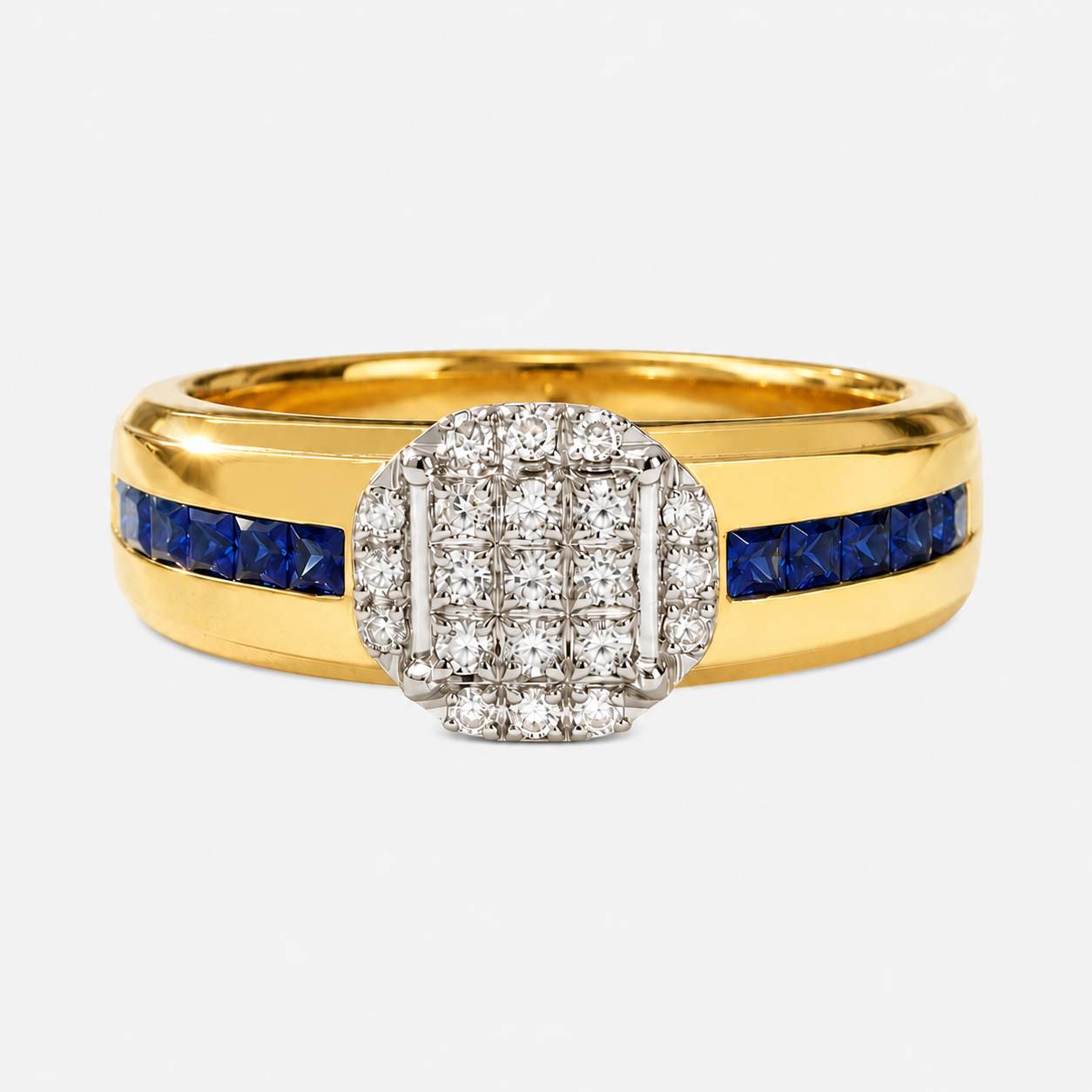 Diamond & Sapphire Mens Shield Ring MENS