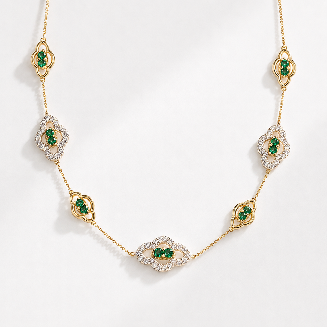 Lily Pad Eternity Station Necklace Emerald