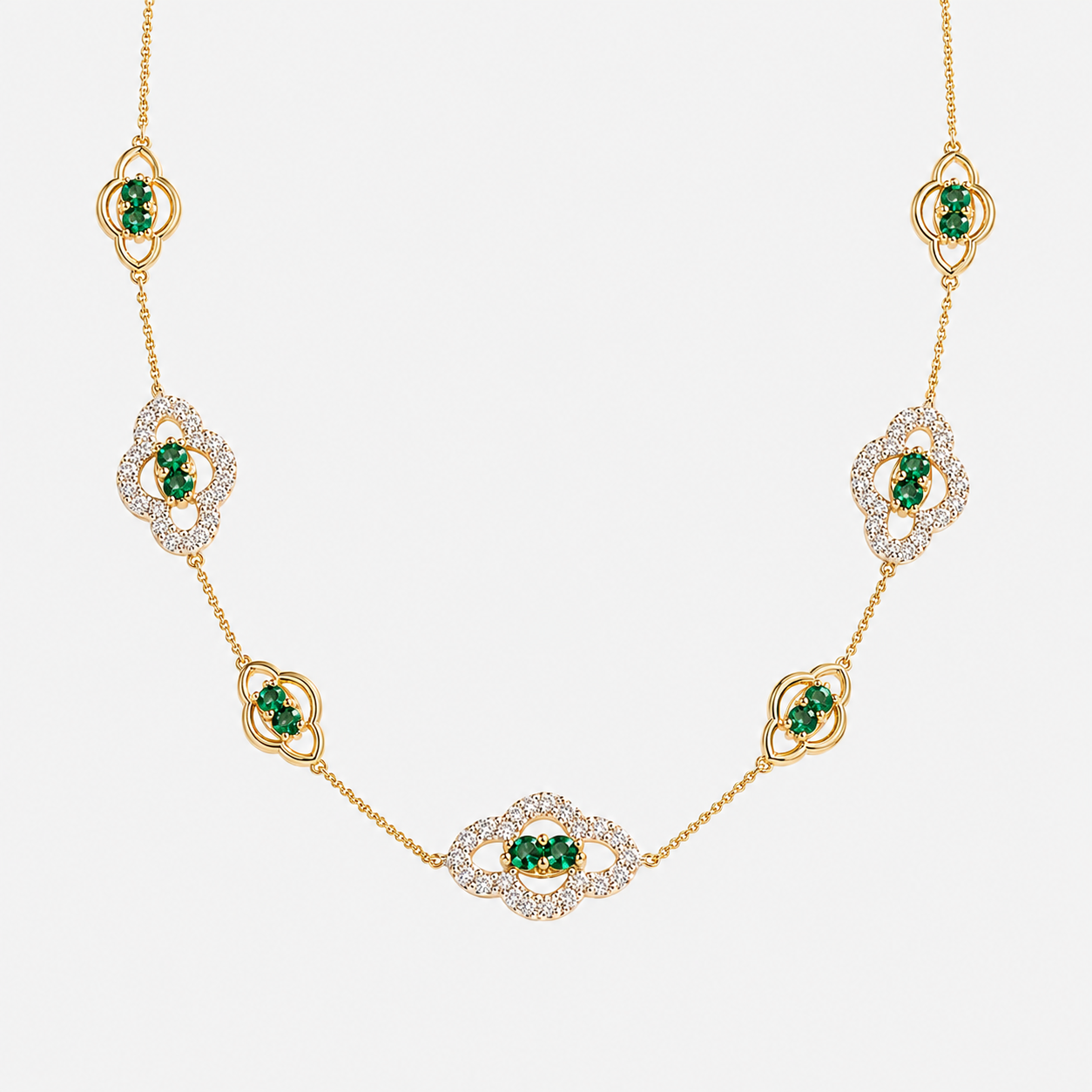 Lily Pad Eternity Station Necklace Emerald