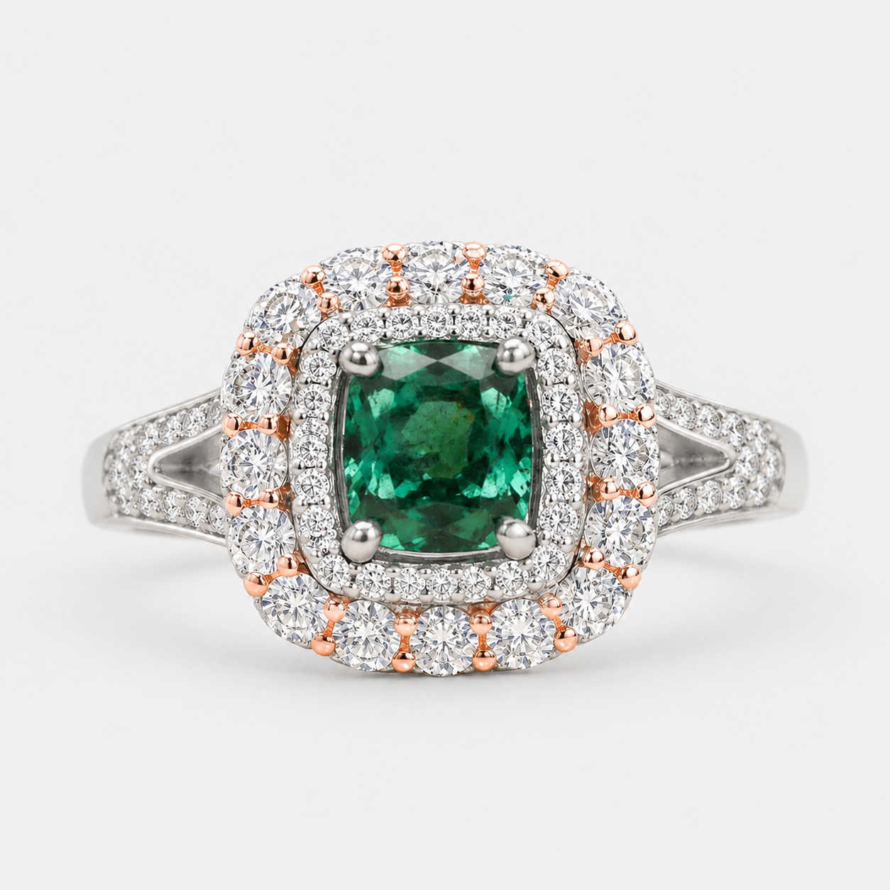 Rose & White Gold Colombian Emerald Ring Emerald