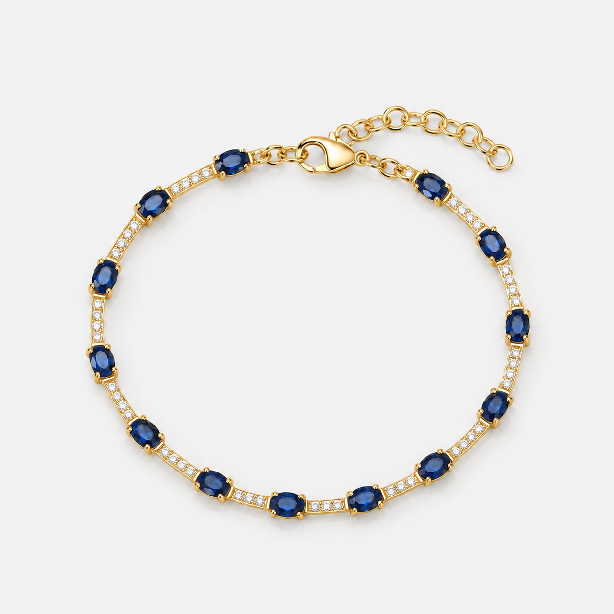 Oval Blue Sapphire and Diamond Tennis Bracelet Blue Sapphire