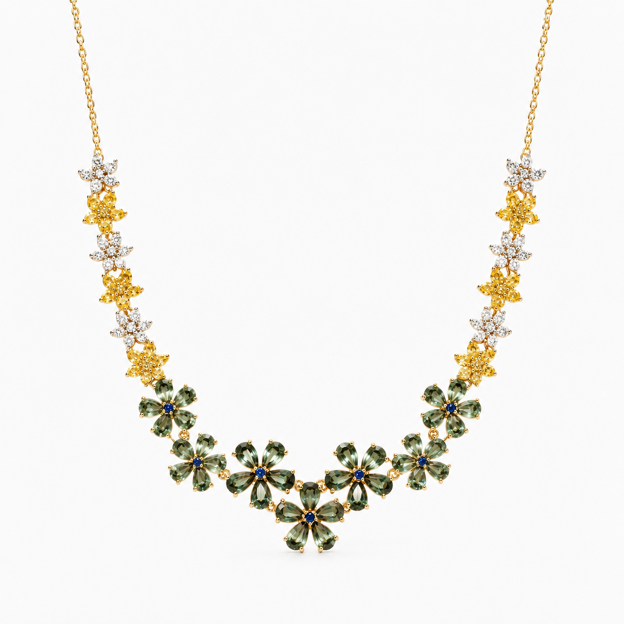 Field of flowers tennis necklace teal sapphire