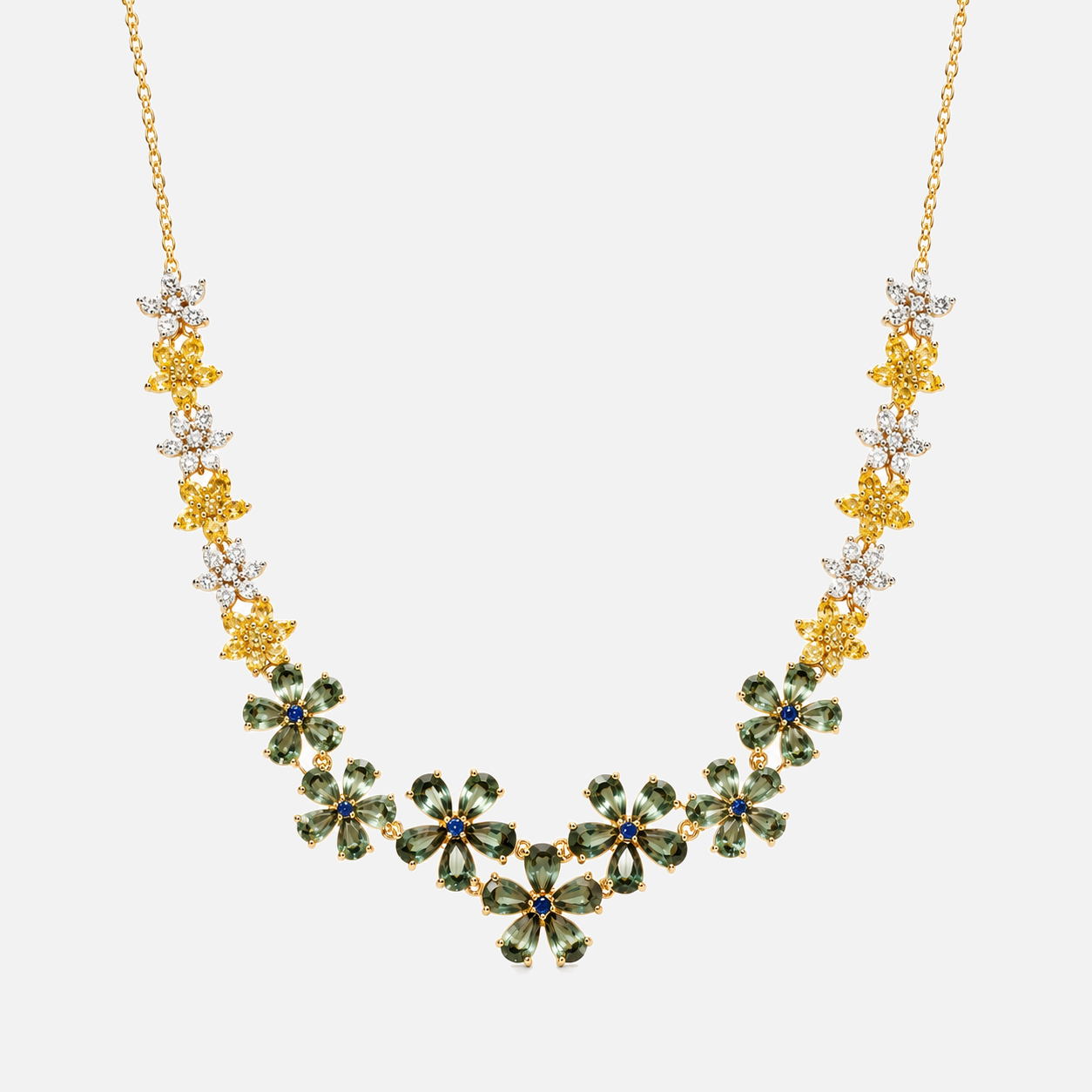 Field of flowers tennis necklace teal sapphire