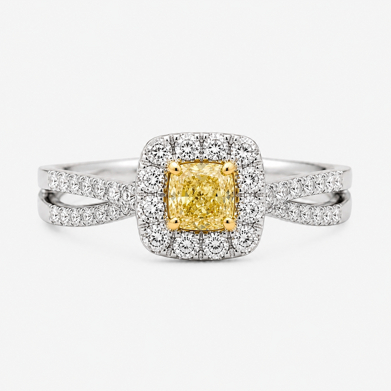 GIA Princess Cut Yellow & White Diamond Ring Yellow Diamond