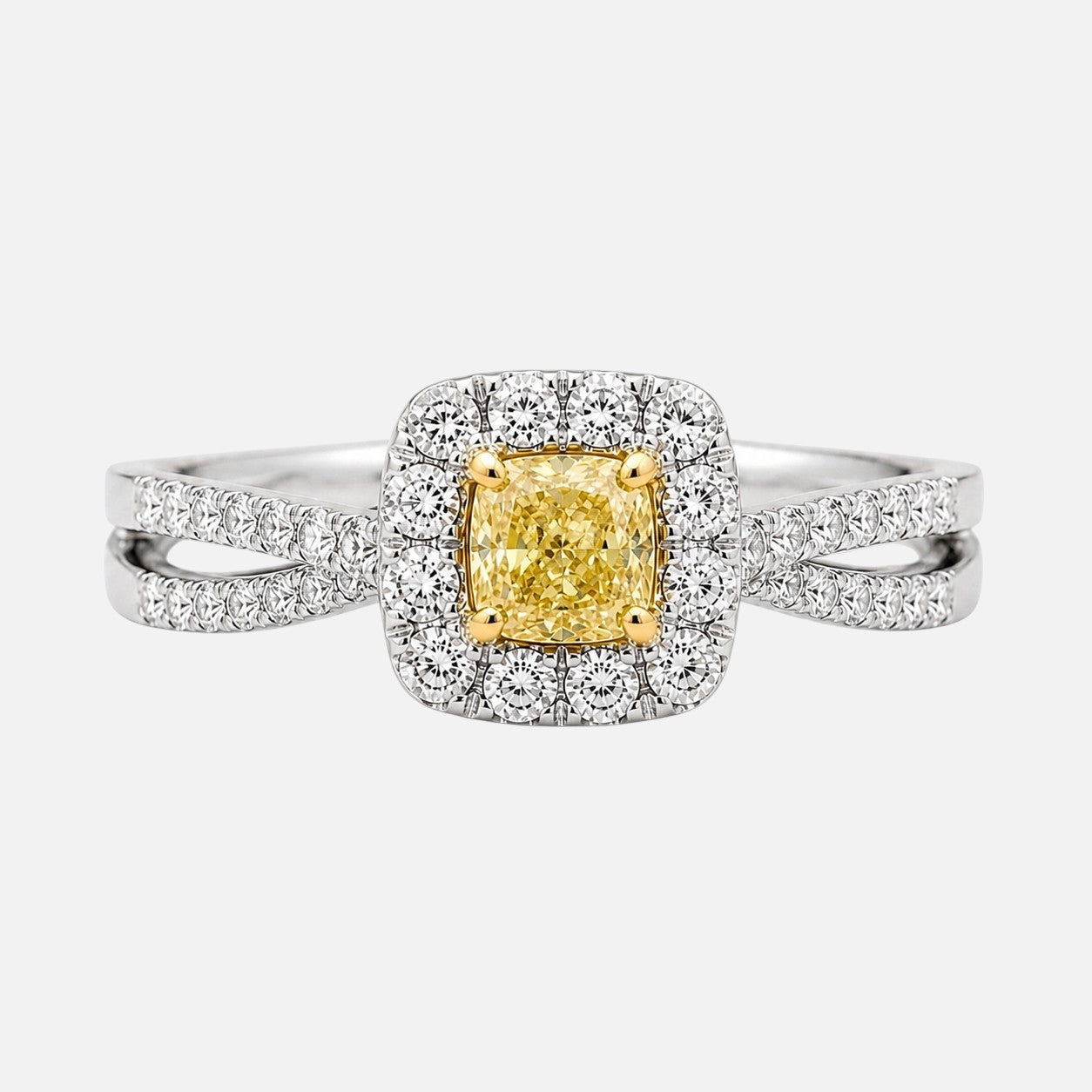 GIA Princess Cut Yellow & White Diamond Ring Yellow Diamond