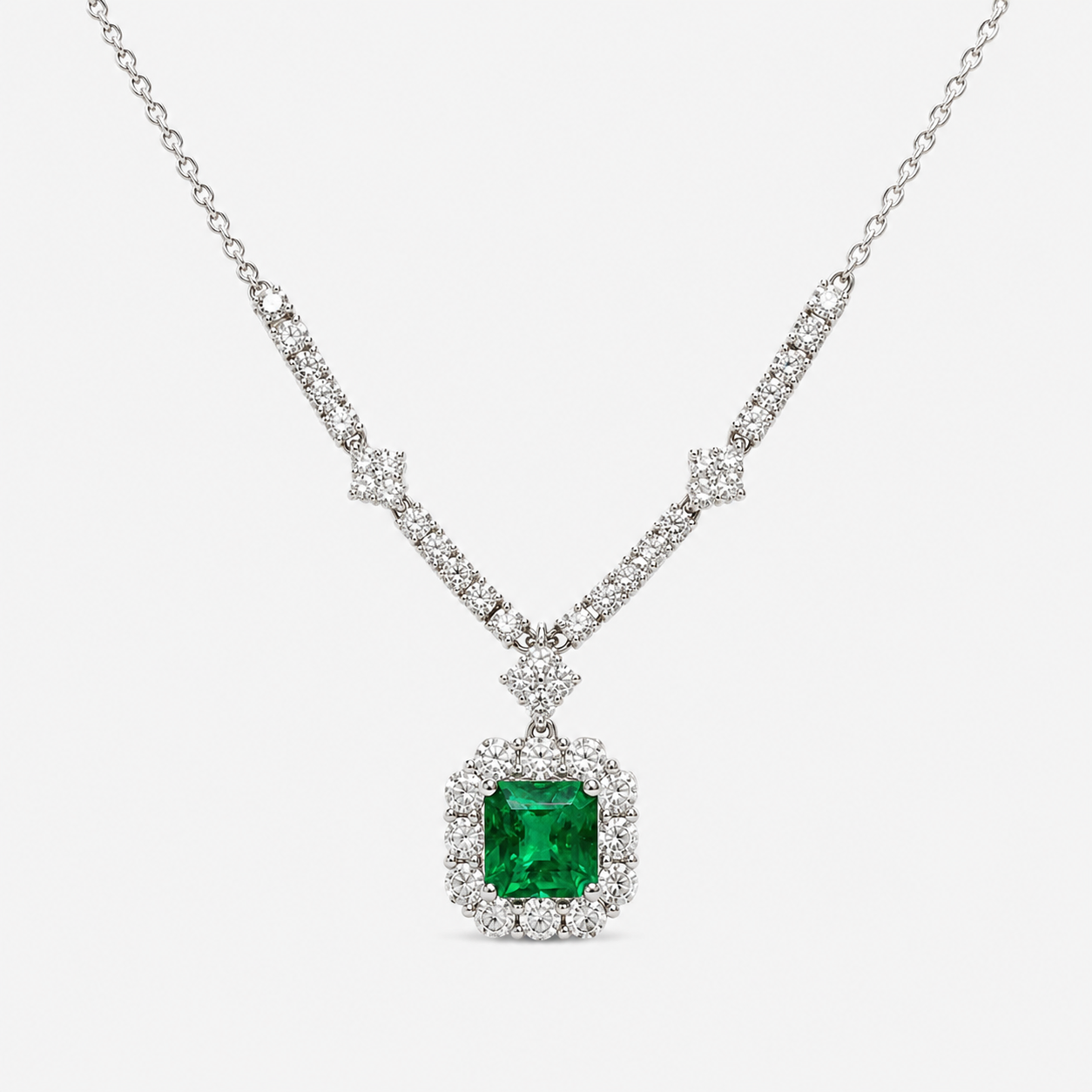 Heirloom Diamond & Emerald Necklace Emerald