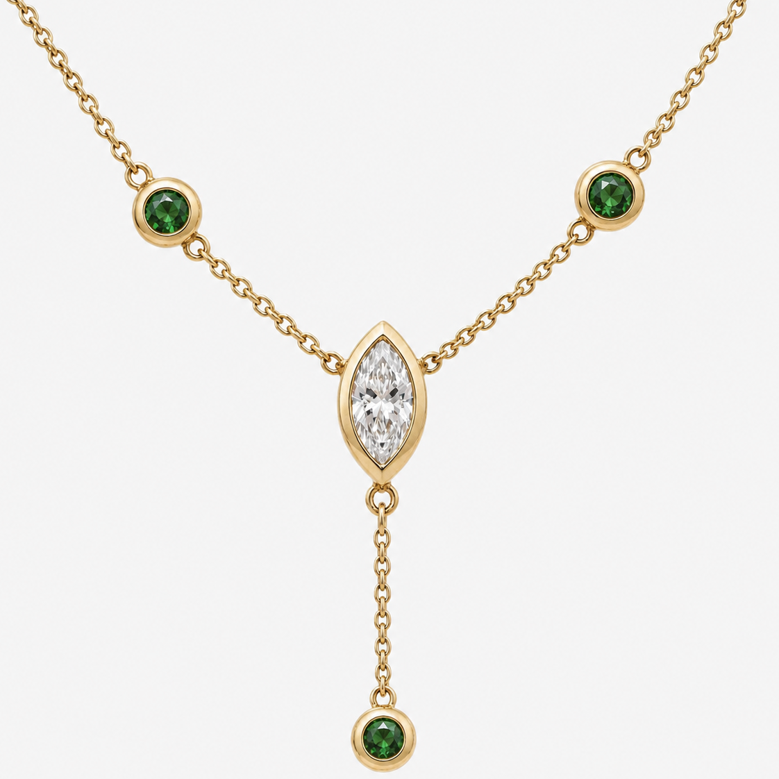 Marquise Diamond and Emerald Lariat Emerald