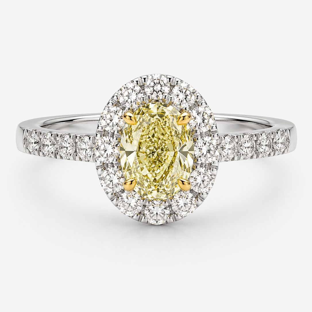 GIA Oval Yellow & White Diamond Ring Yellow Diamond