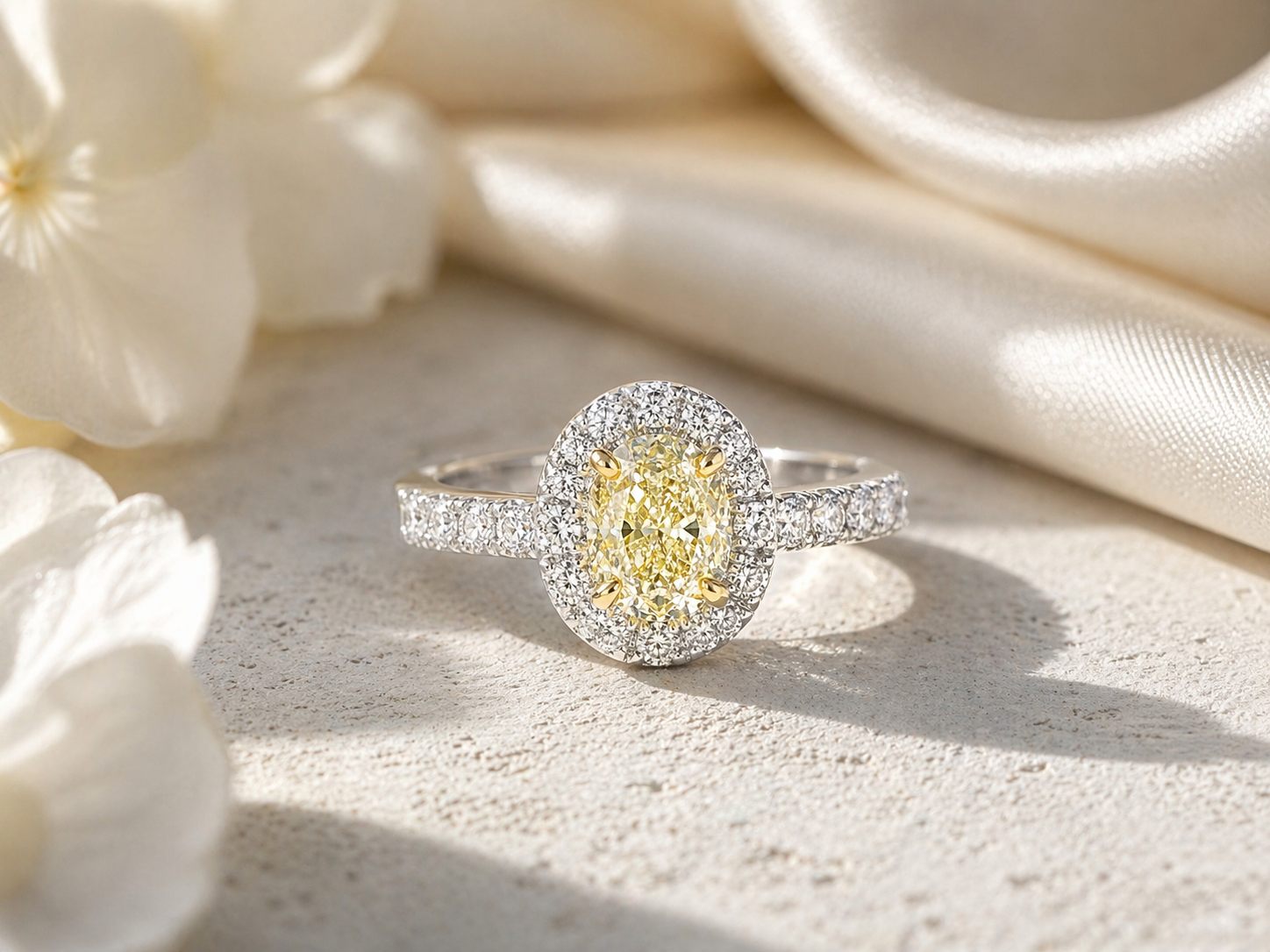 GIA Oval Yellow & White Diamond Ring Yellow Diamond