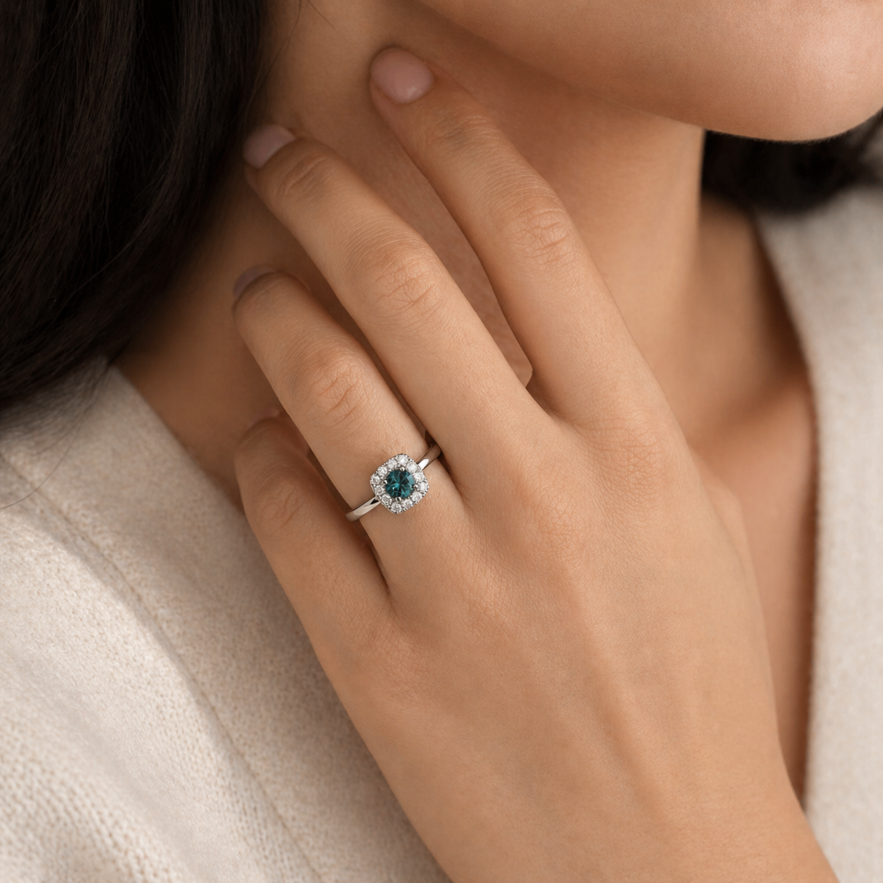 Cushioned Blue Diamond Ring blue diamond