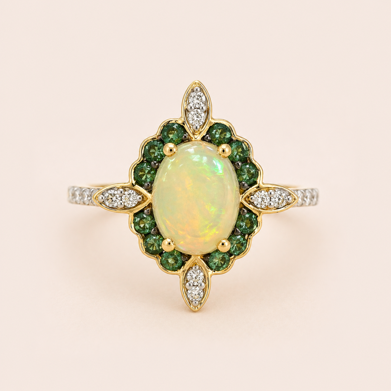 Ethereal Garden Opal & Emerald Ring opal