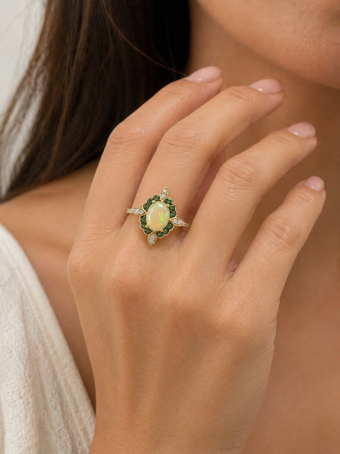 Ethereal Garden Opal & Emerald Ring opal