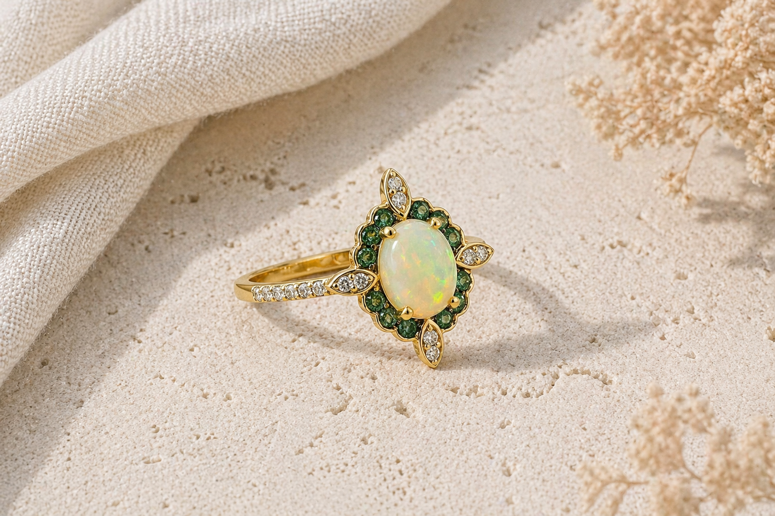Ethereal Garden Opal & Emerald Ring opal