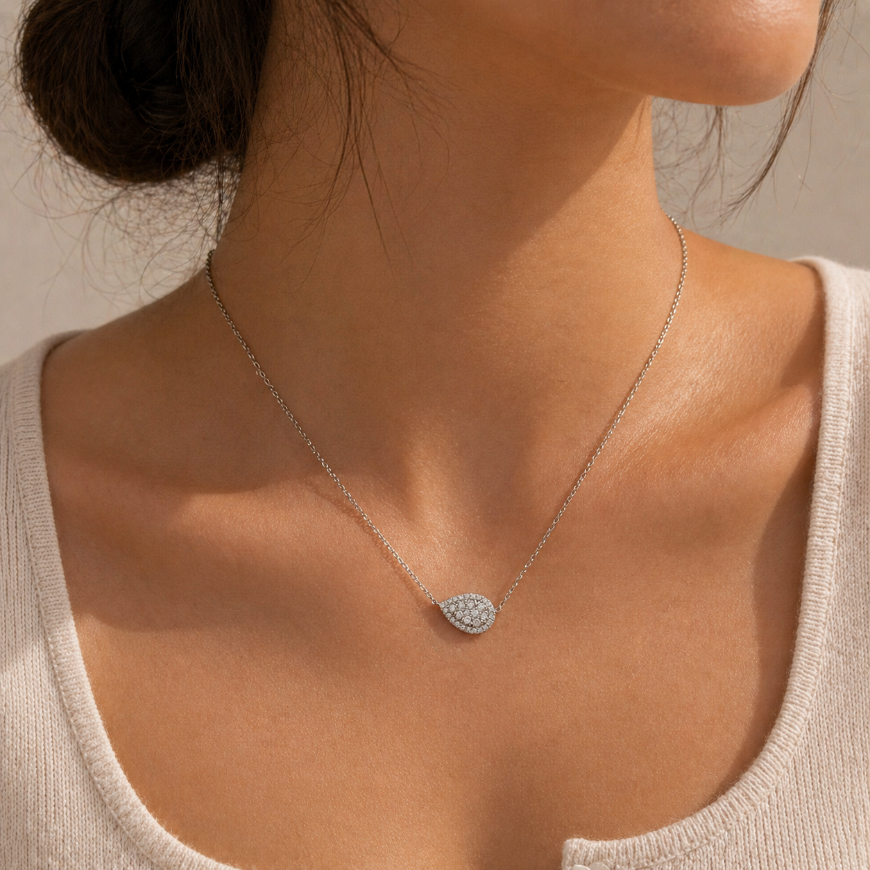 East West Pave Pear Necklace White Diamond