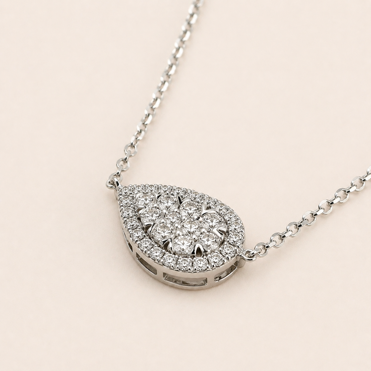 East West Pave Pear Necklace White Diamond