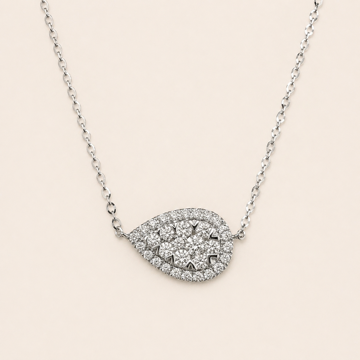 East West Pave Pear Necklace White Diamond