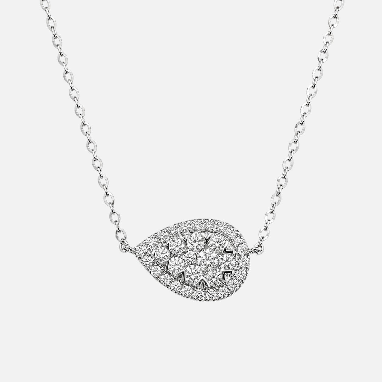 East West Pave Pear Necklace White Diamond