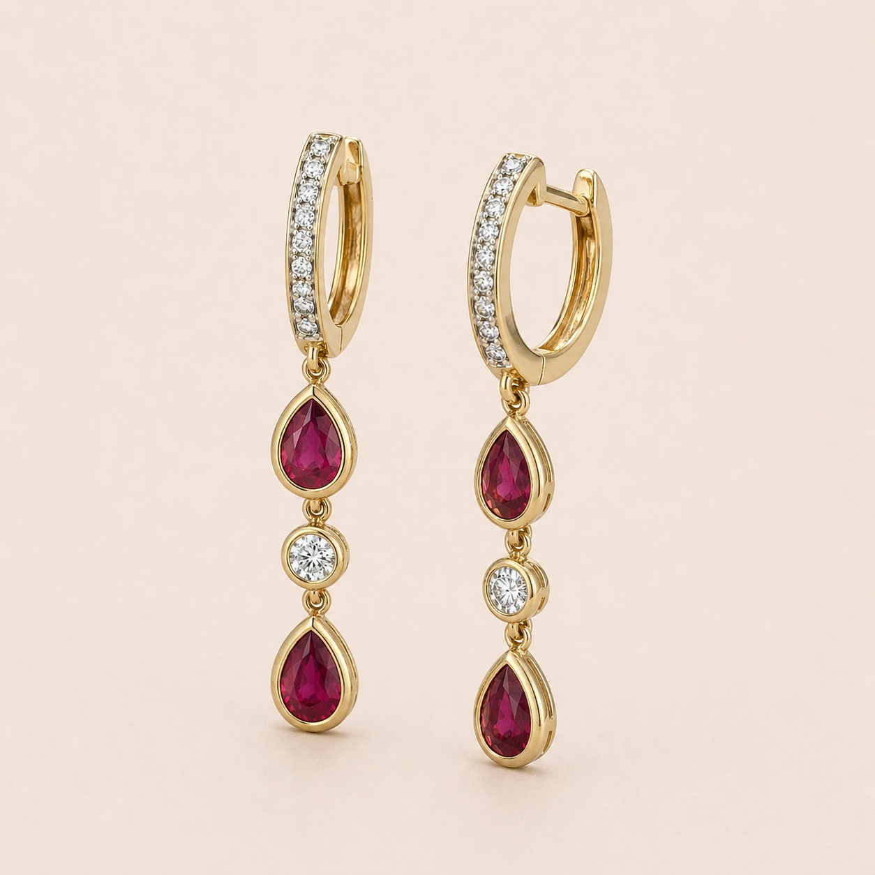Ruby & Diamond Dangle Huggies Ruby