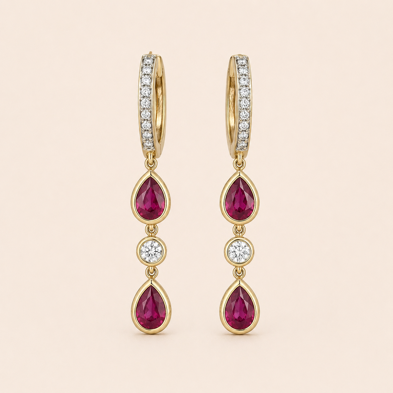 Ruby & Diamond Dangle Huggies Ruby