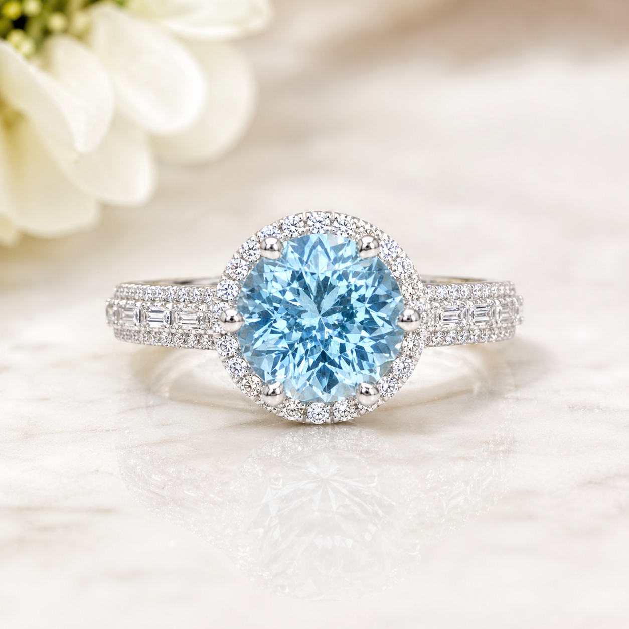 Crystal Blue Aquamarine & Diamond Ring Aquamarine