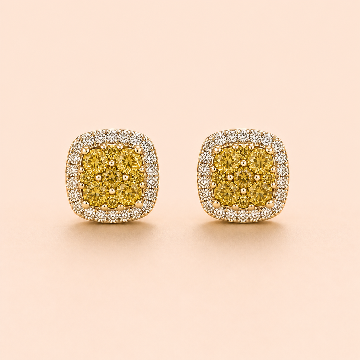 Yellow Diamond Mosaic Stud Earrings Yellow Diamond
