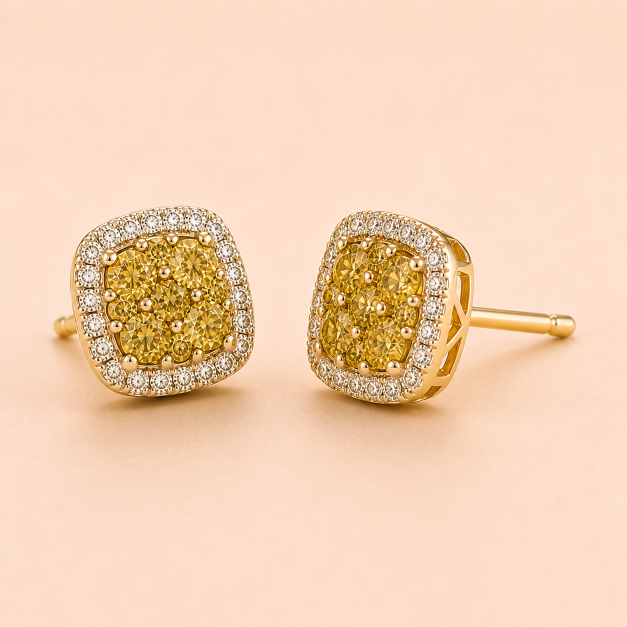 Yellow Diamond Mosaic Stud Earrings Yellow Diamond