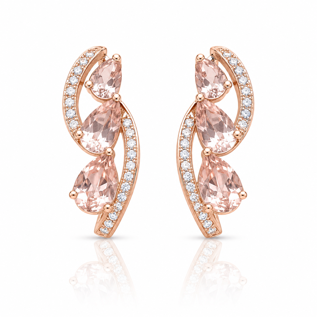 Twisting Tear Drop Morganite Hoops Morganite