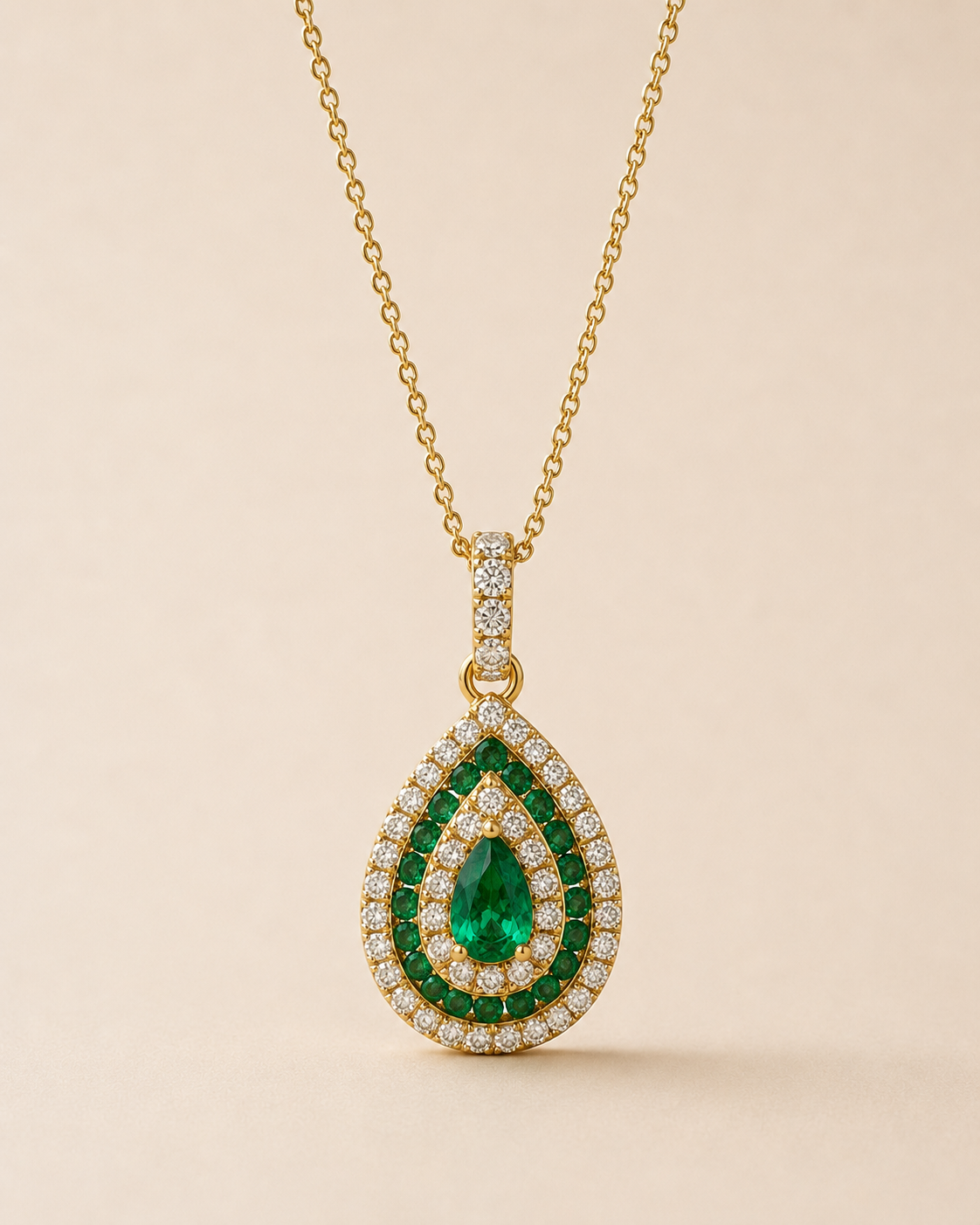 Emerald and White Diamond Teardop Necklace Emerald