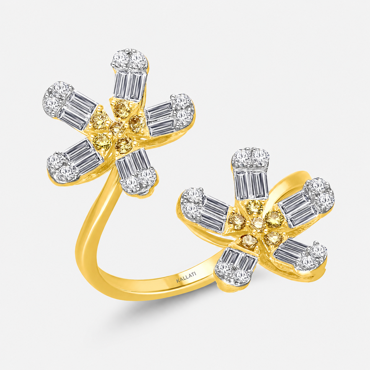Diamond Daisy Open Flower Ring Yellow Diamond