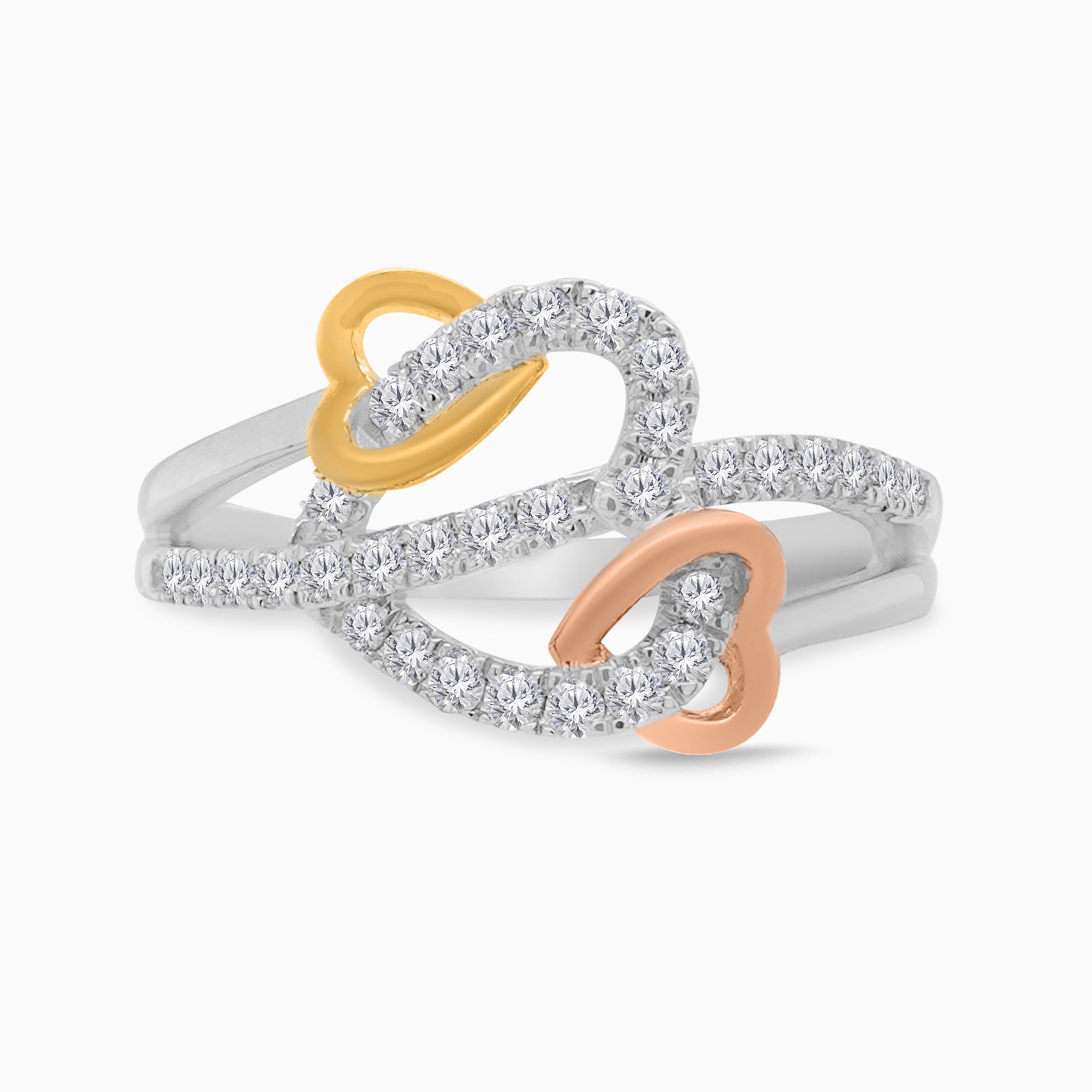 Trio Tone Interlocked Heart Ring