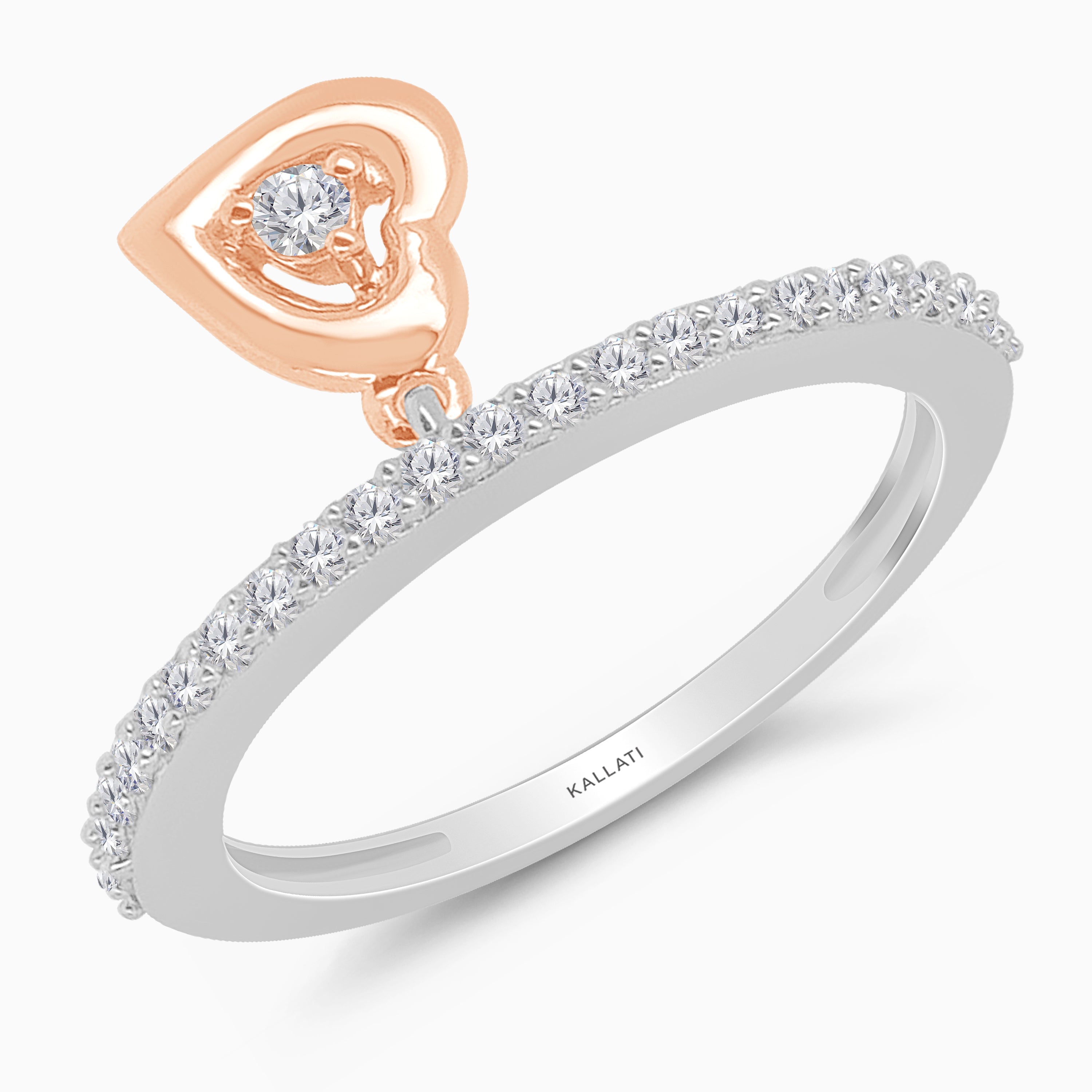 Dual Tone Dangle Heart Ring