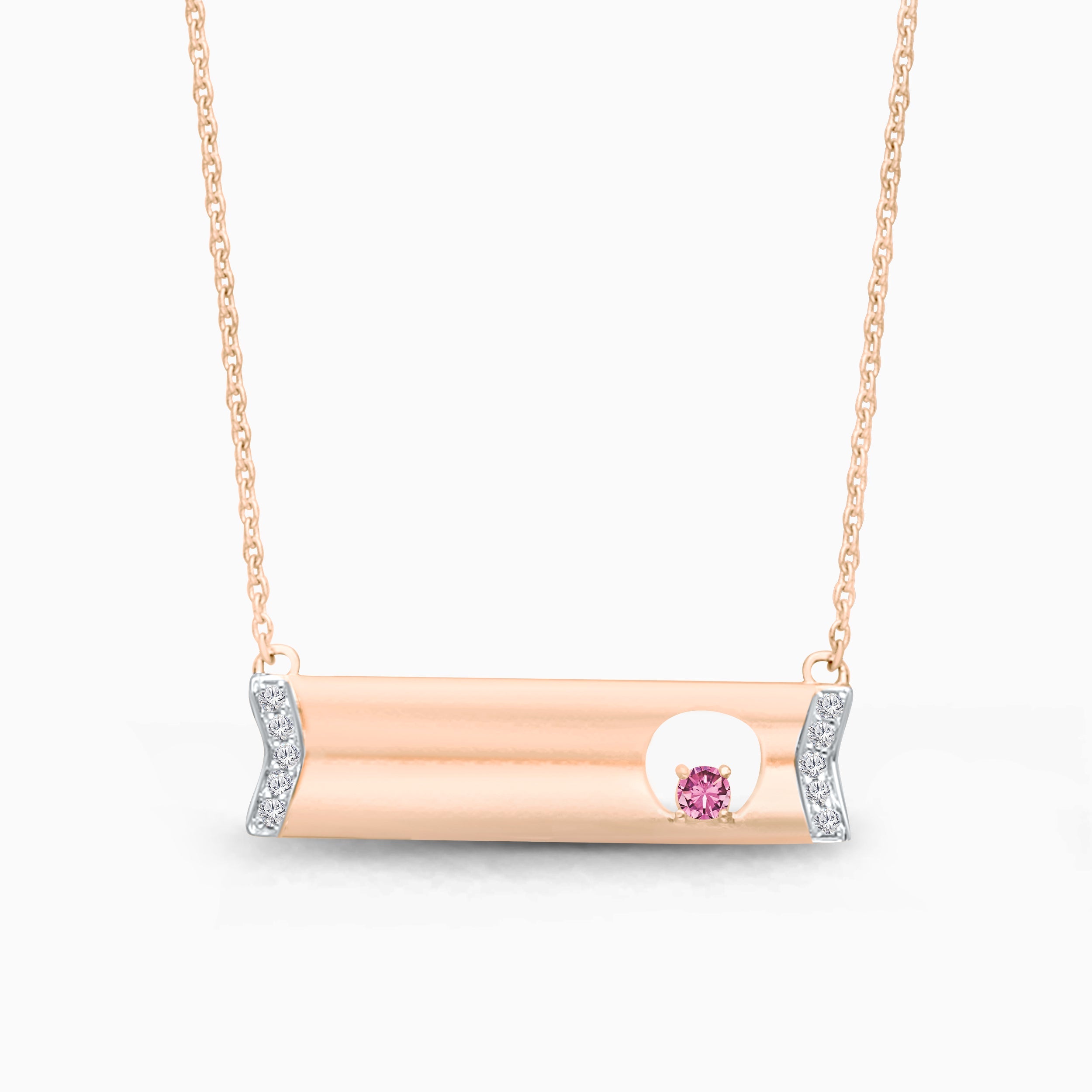 Engravable Pink Sapphire Bar Necklace Pink Sapphire
