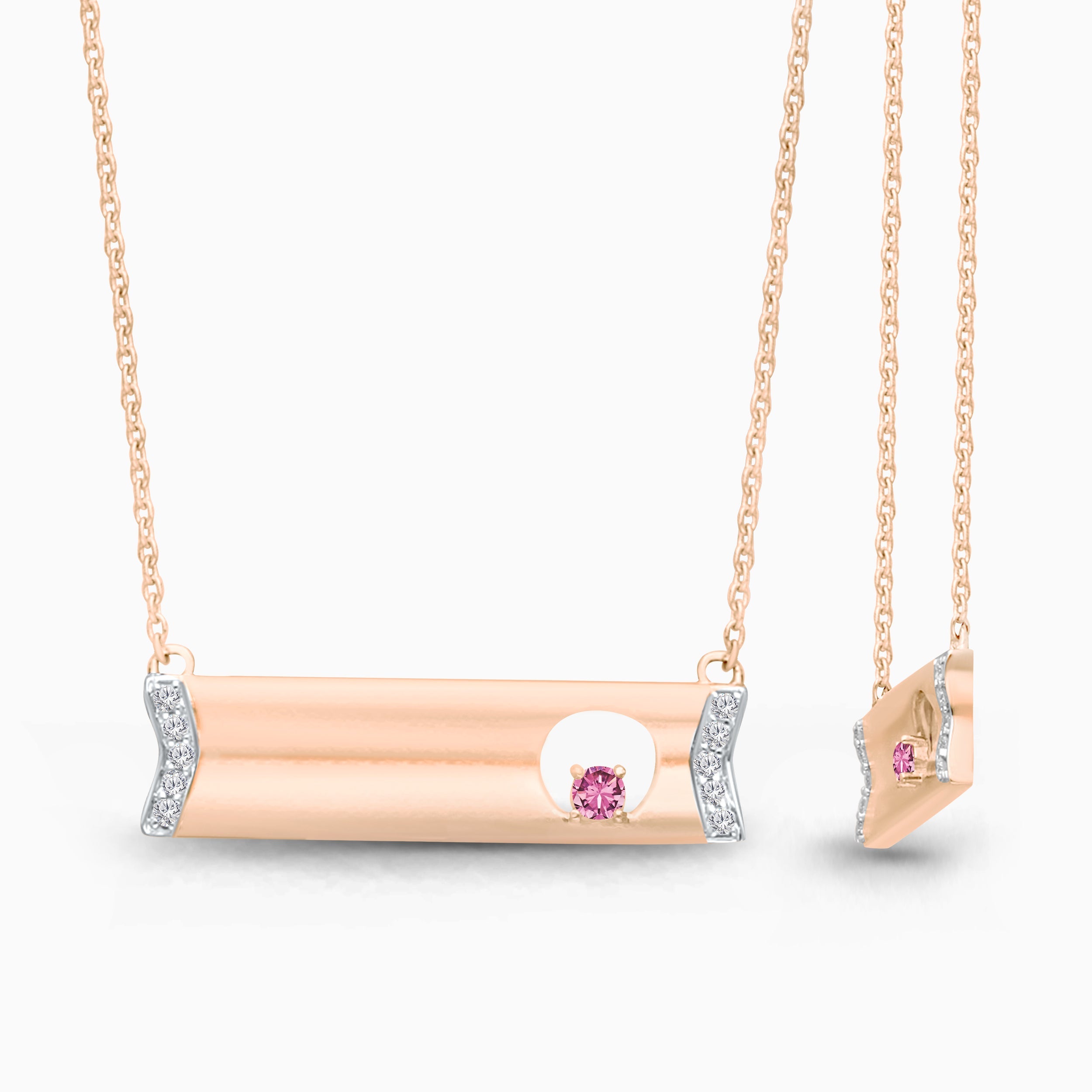 Engravable Pink Sapphire Bar Necklace Pink Sapphire