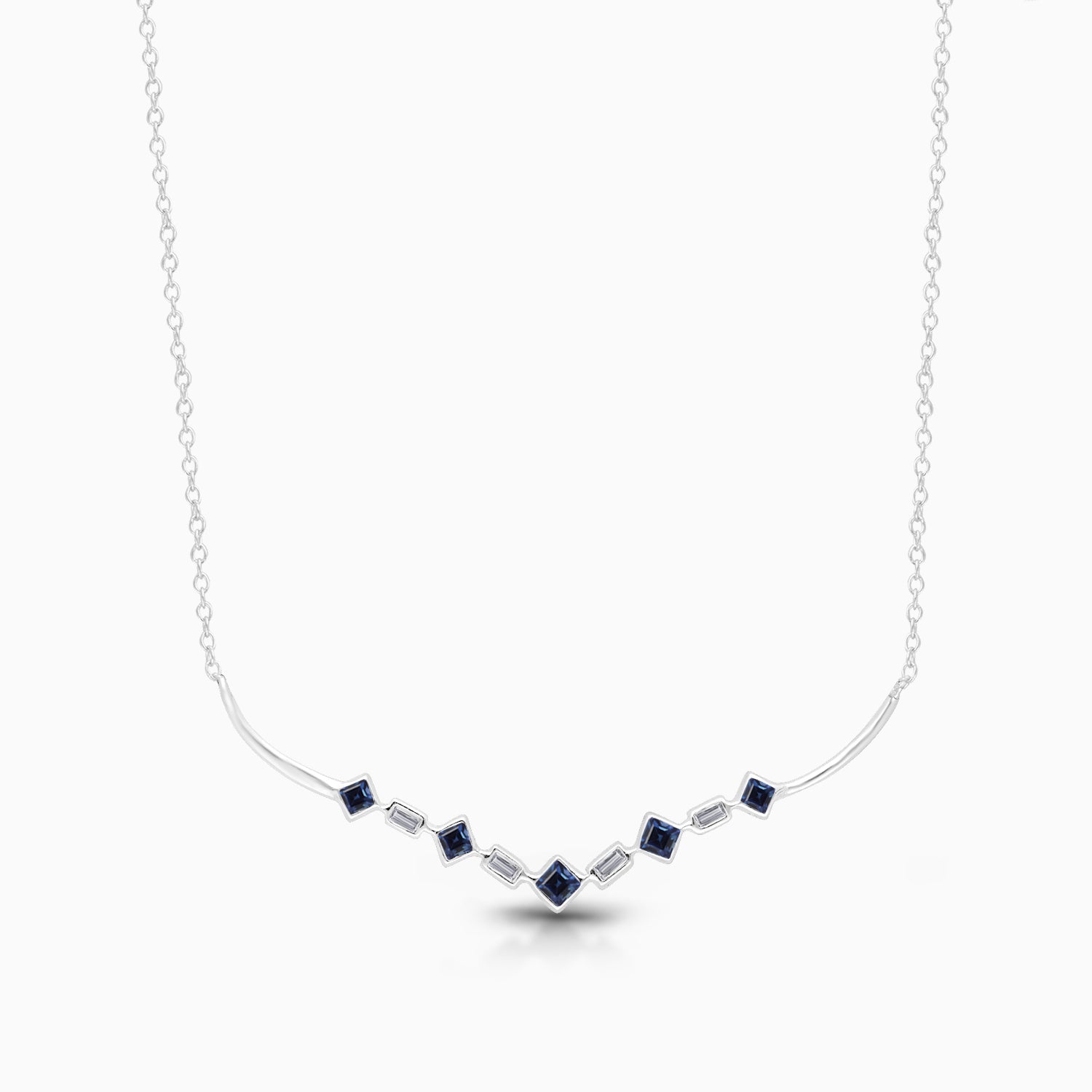 Blue Sapphire and White Diamond Tiara Necklace