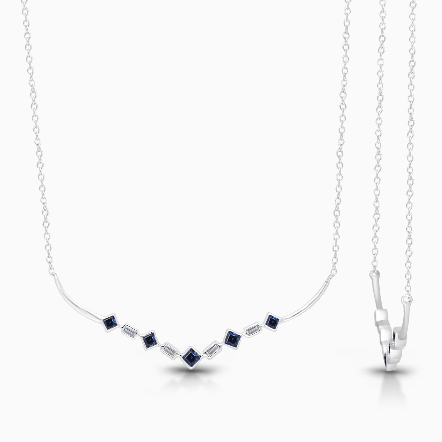 Blue Sapphire and White Diamond Tiara Necklace