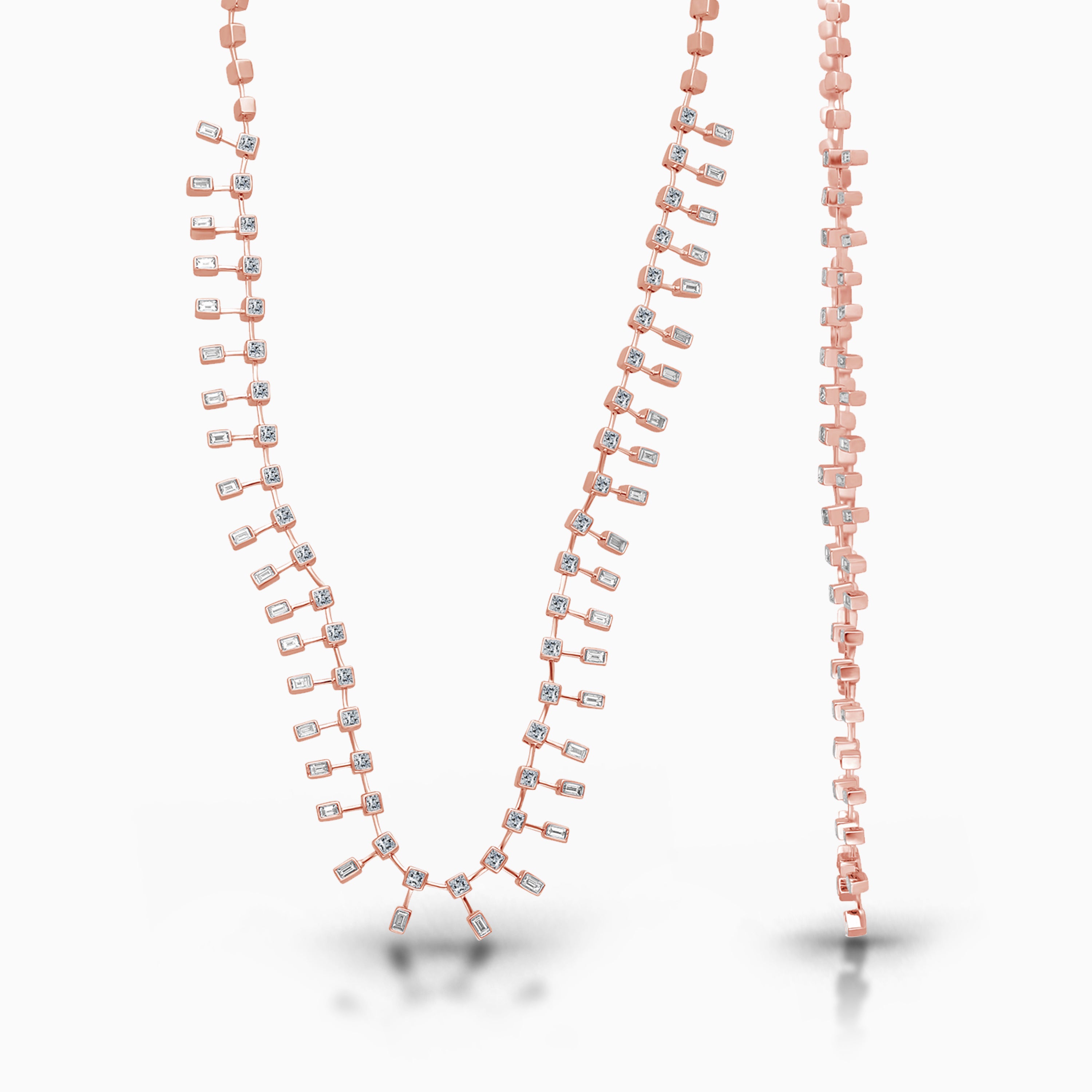 Baguette Dangle Diamond Tennis Necklace
