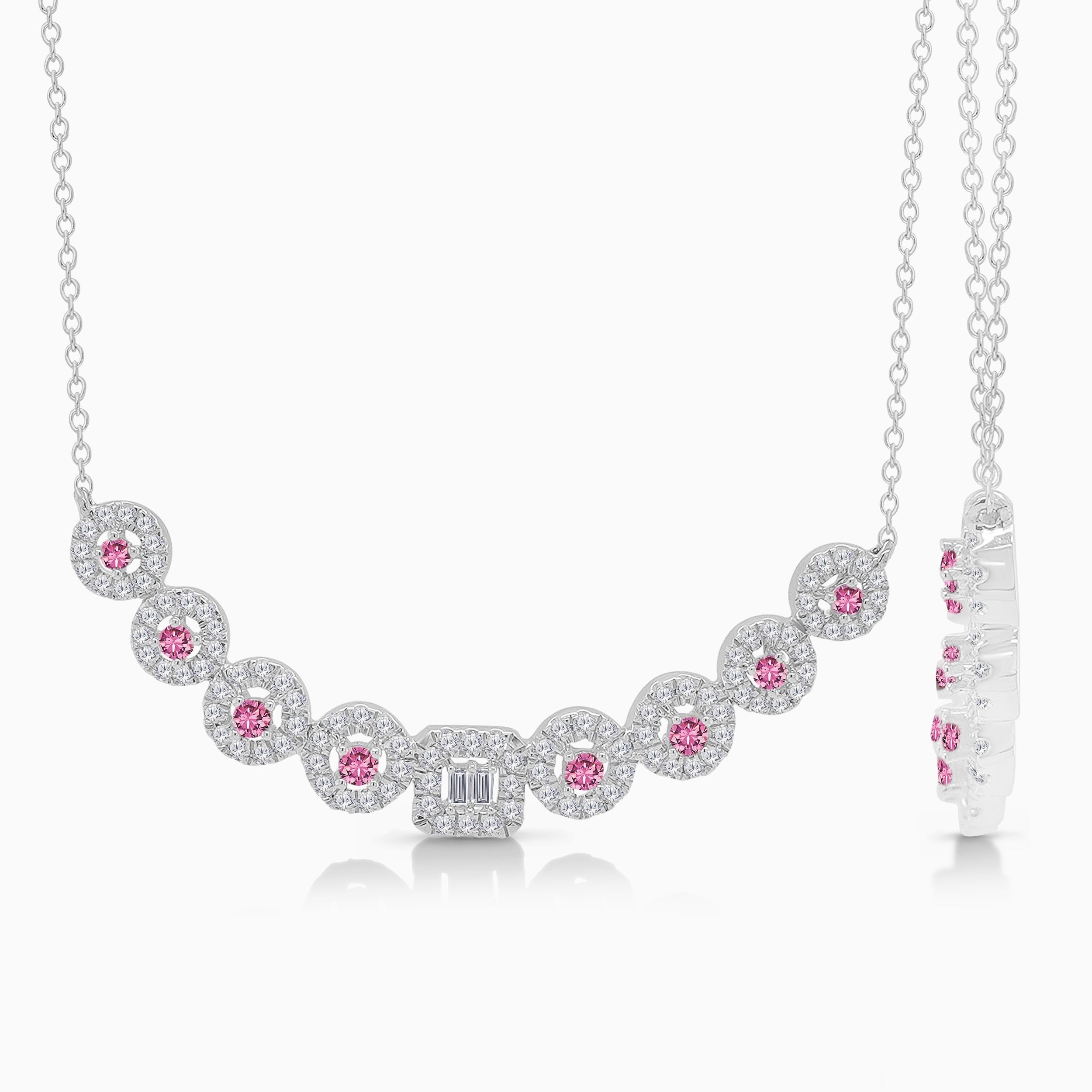 Pink Sapphire and Diamond Floating Smile Necklace