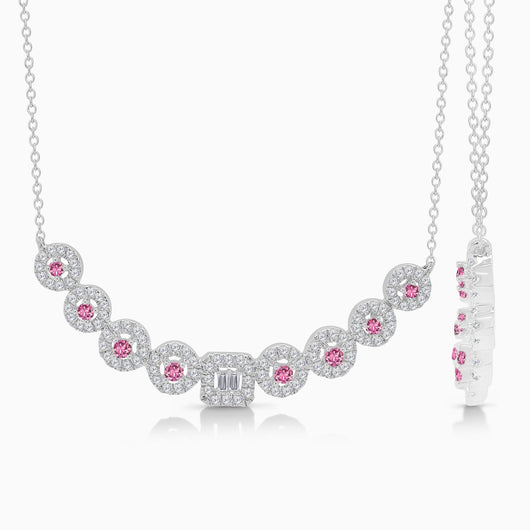 Pink Sapphire and Diamond Floating Smile Necklace