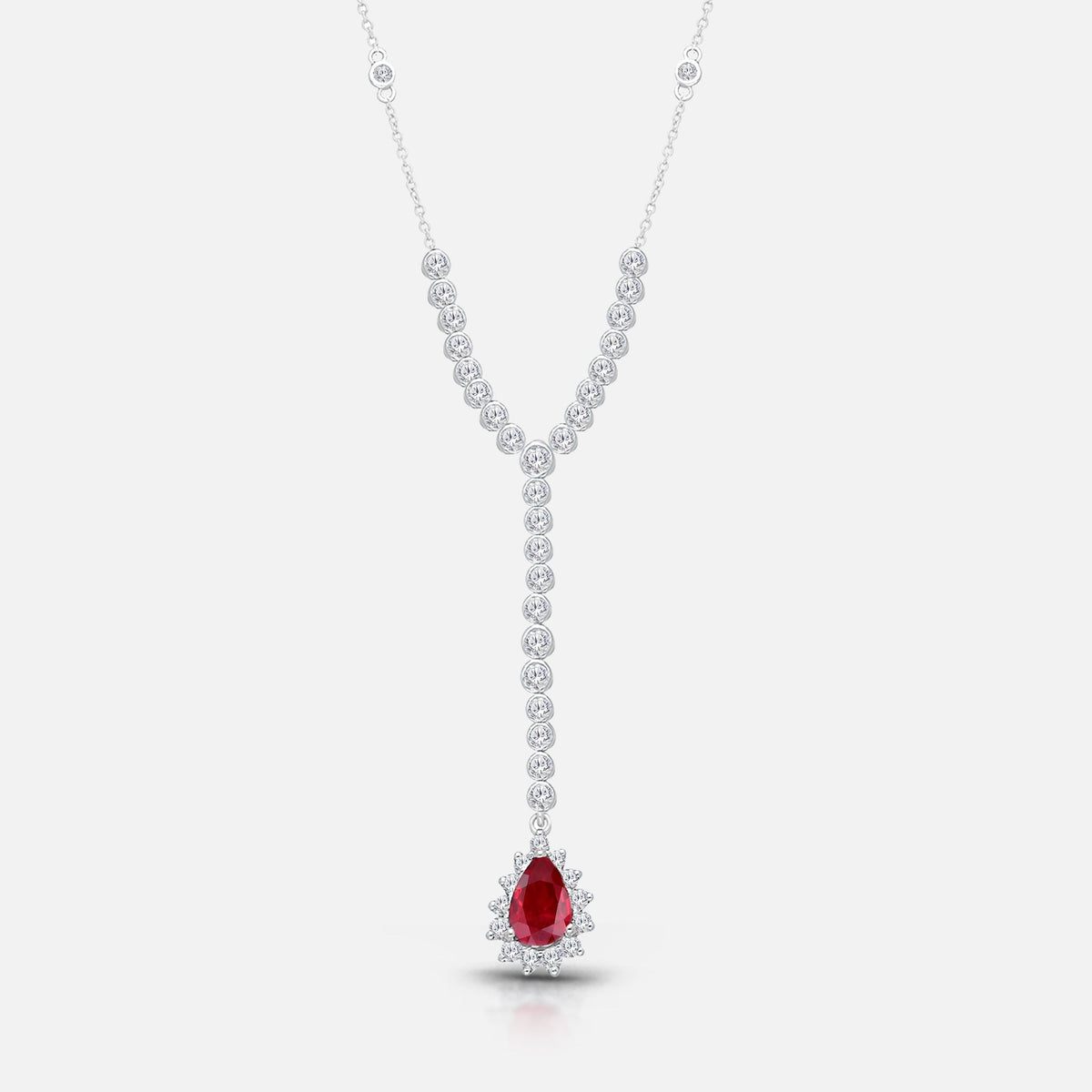 Pear Ruby & Diamond Lariat Ruby