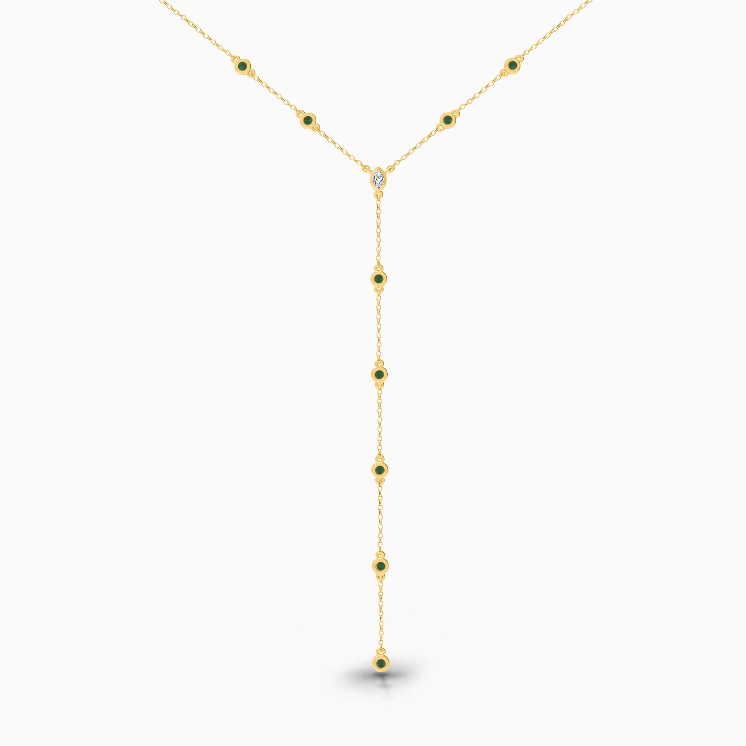 Marquise Diamond and Emerald Lariat