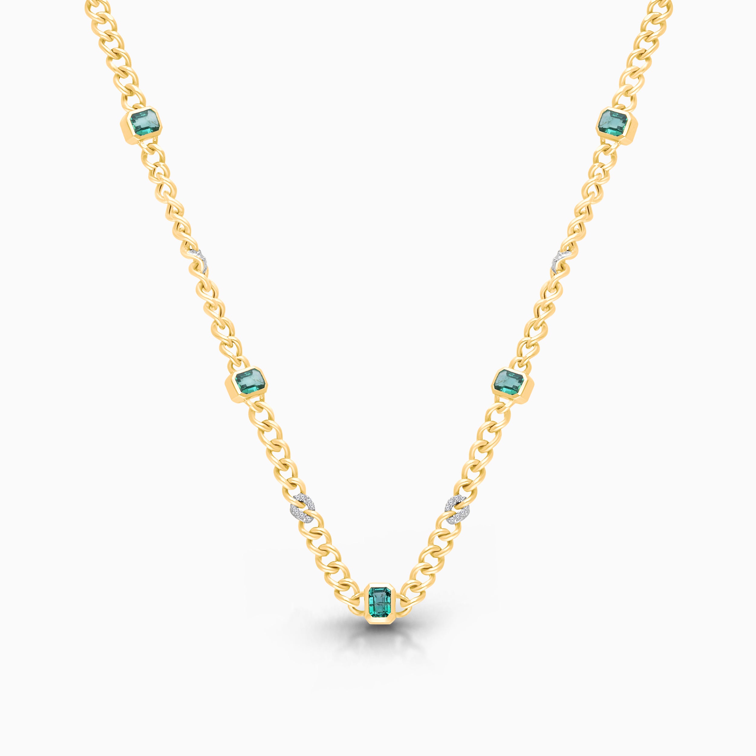 Emerald & Diamond Curb Station Necklace