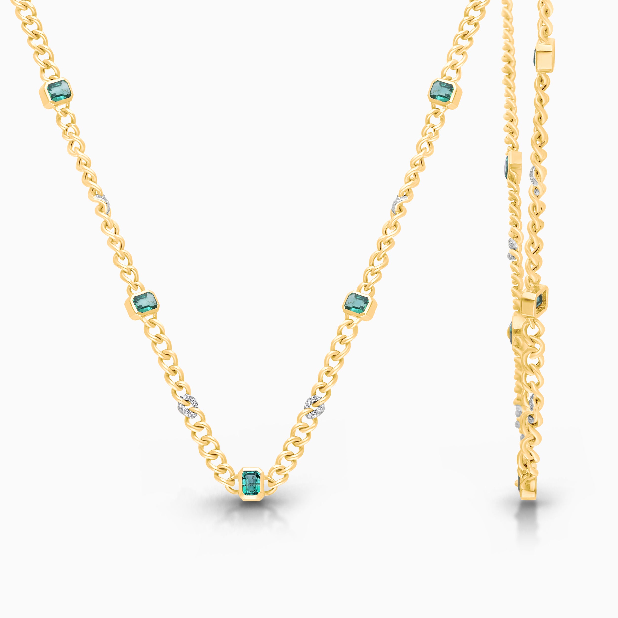 Emerald & Diamond Curb Station Necklace