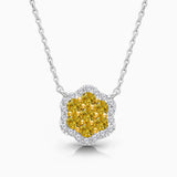 Pave Yellow and White Diamond Floral Pendant