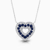 Dual Row Sapphire and White Diamond Heart Pendant