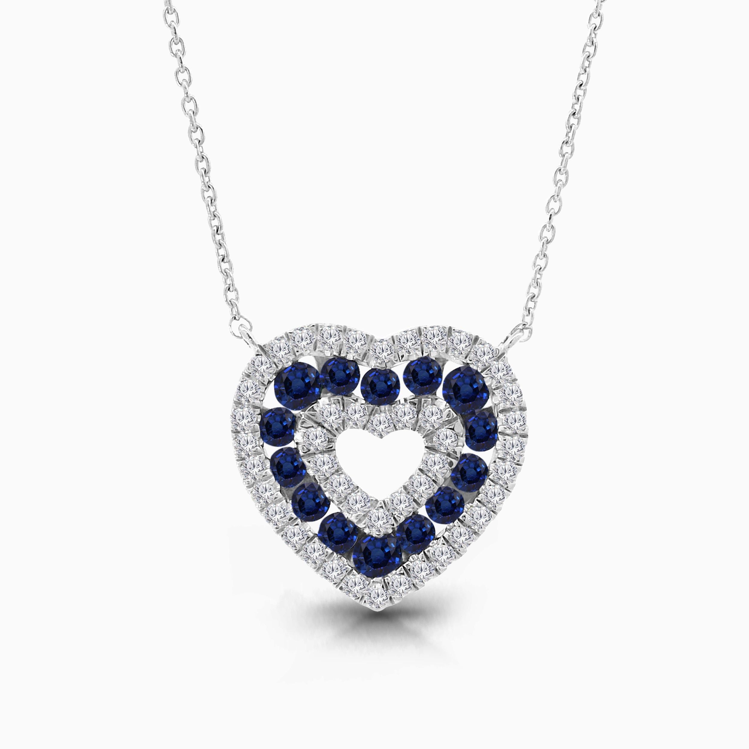 Dual Row Sapphire and White Diamond Heart Pendant hearts