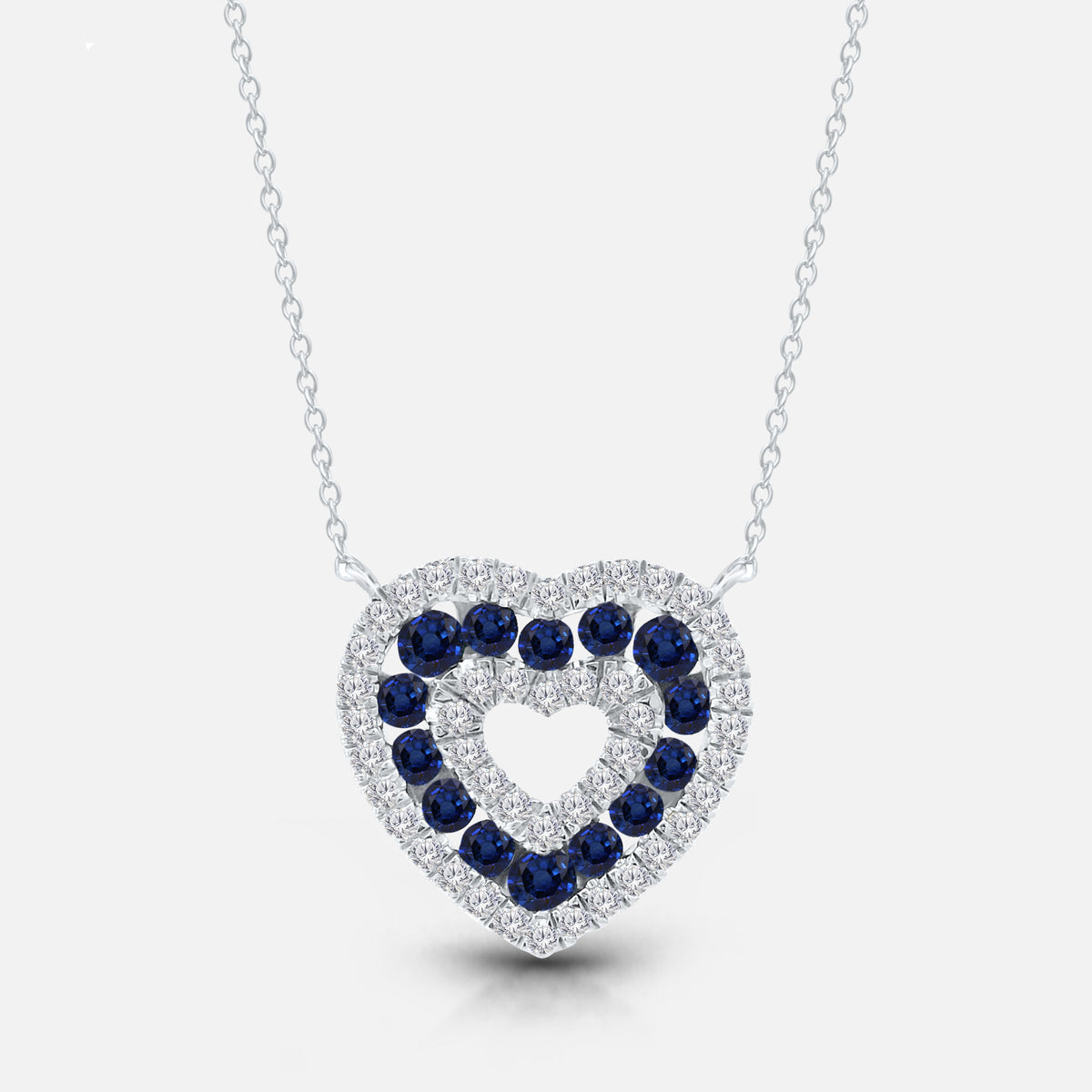 Dual Row Sapphire and White Diamond Heart Pendant hearts