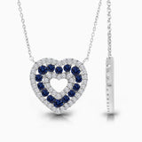 Dual Row Sapphire and White Diamond Heart Pendant