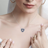 Dual Row Sapphire and White Diamond Heart Pendant