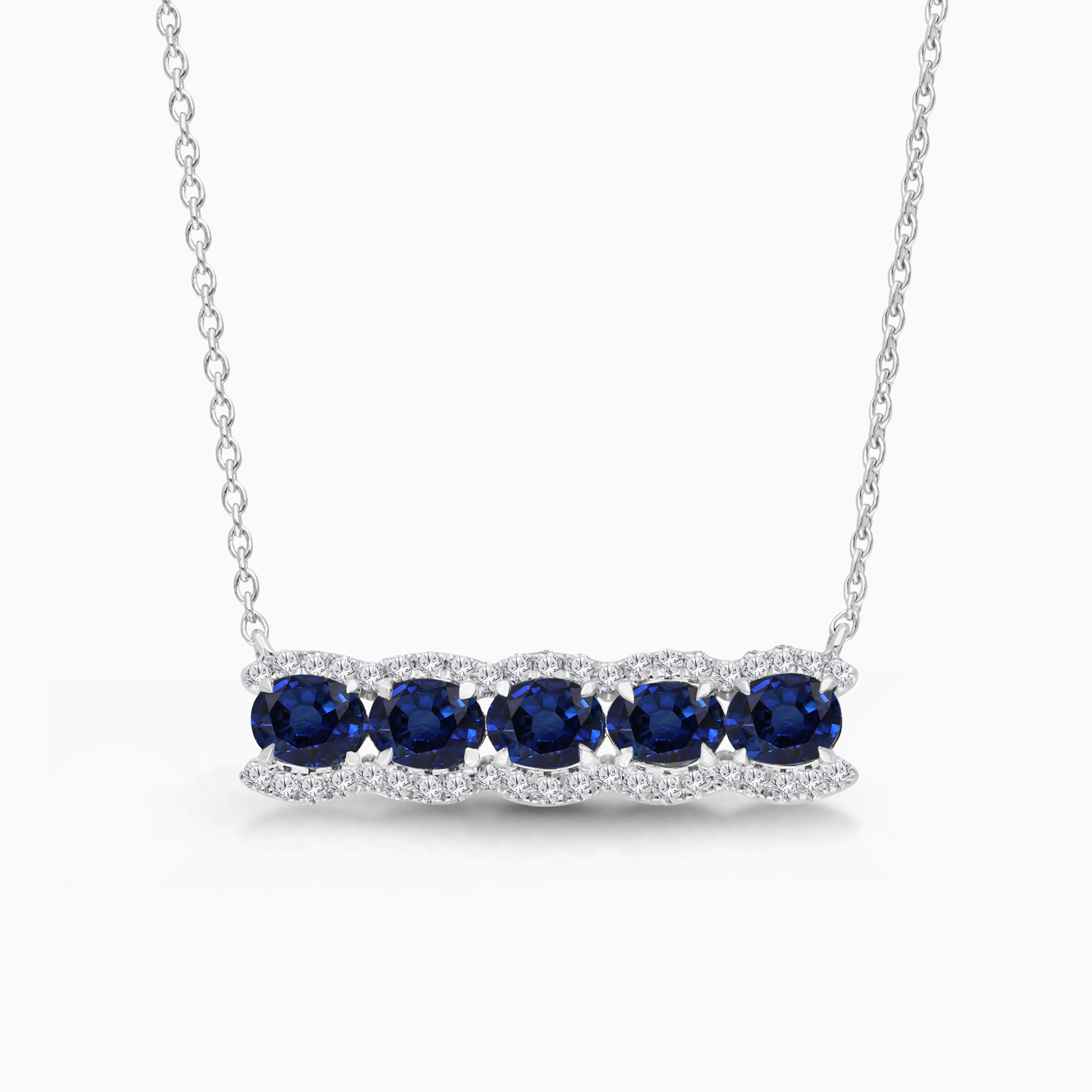 Dual Row Blue Sapphire and White Diamond Necklace