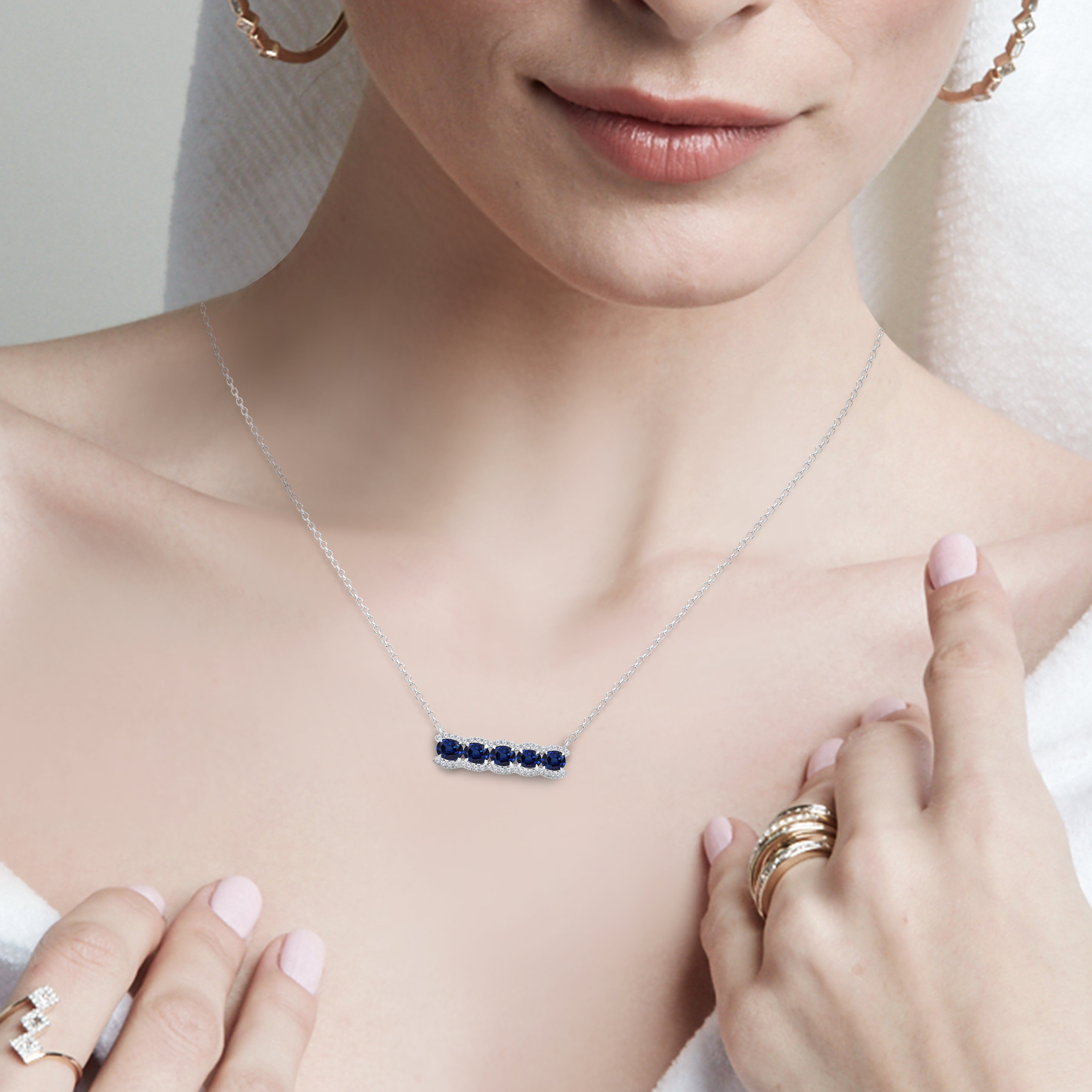 Dual Row Blue Sapphire and White Diamond Necklace